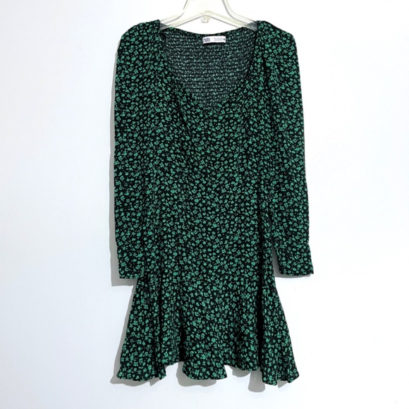Zara Floral Print Sweetheart Neckline Long Sleeves Mini Dress - Picture 2 of 10